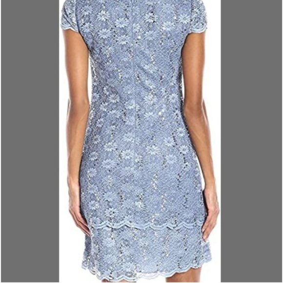 NEW Alex Evenings Lace Sequins Cap Sleeve Blue Cocktail Dress Size 6 - Picture 9 of 11